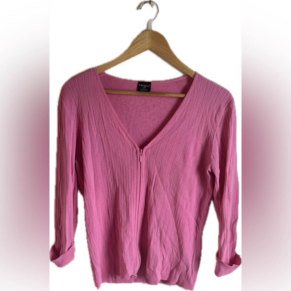 Tribal Pink Ribbed Zip Cardigan